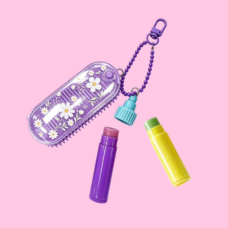 Kids Lip Balm Comb Mirror Keychain