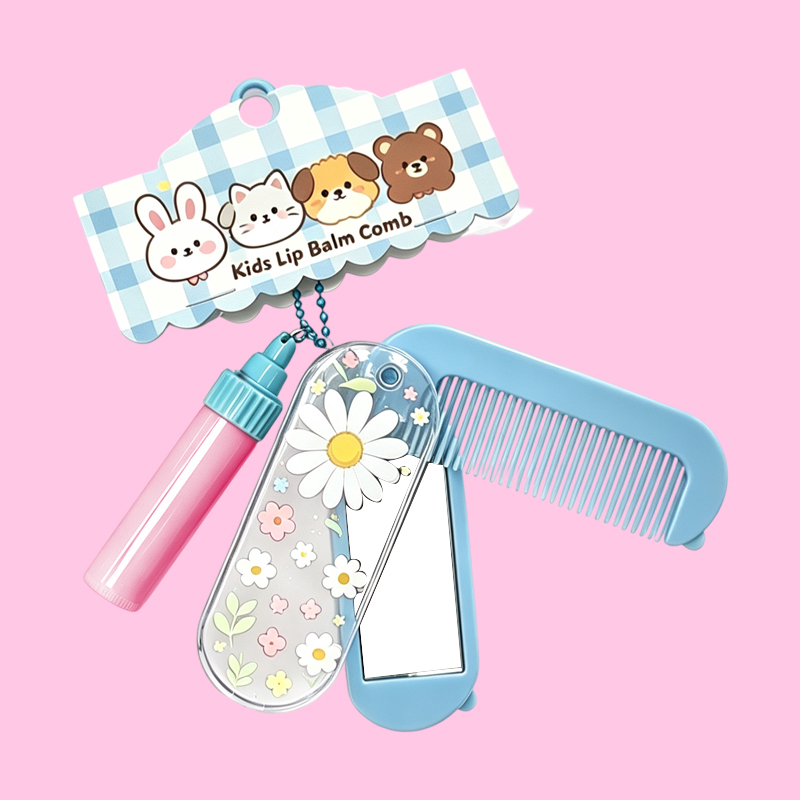 Kids Lip Balm Comb Mirror Keychain