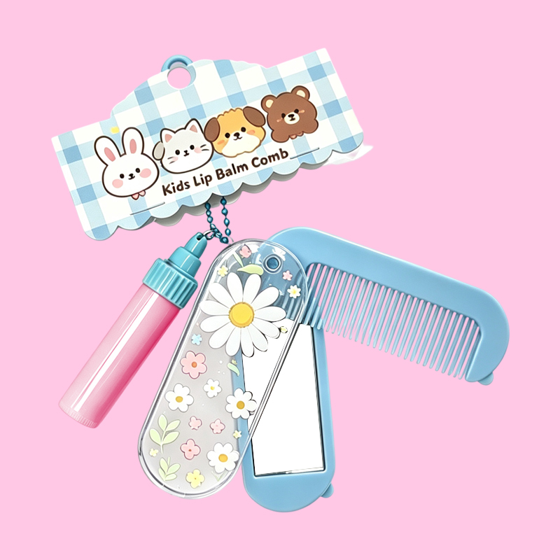 Kids Lip Balm Comb Mirror Keychain