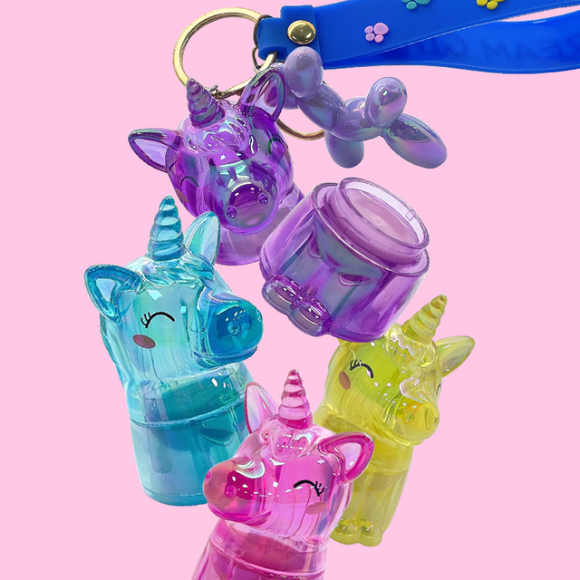 unicorn shaped key chain lip balm 