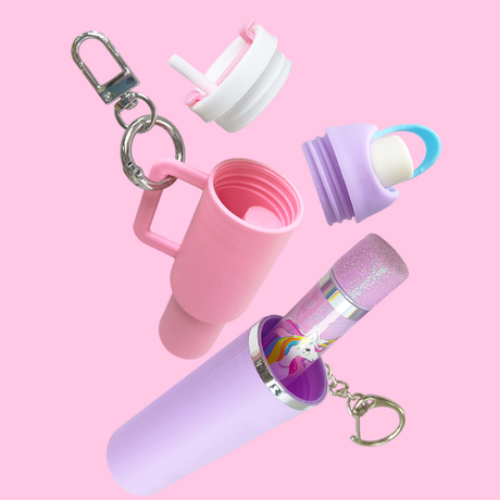 Adorable Drinking Cup-shaped Keychain with Matching Lip Balm