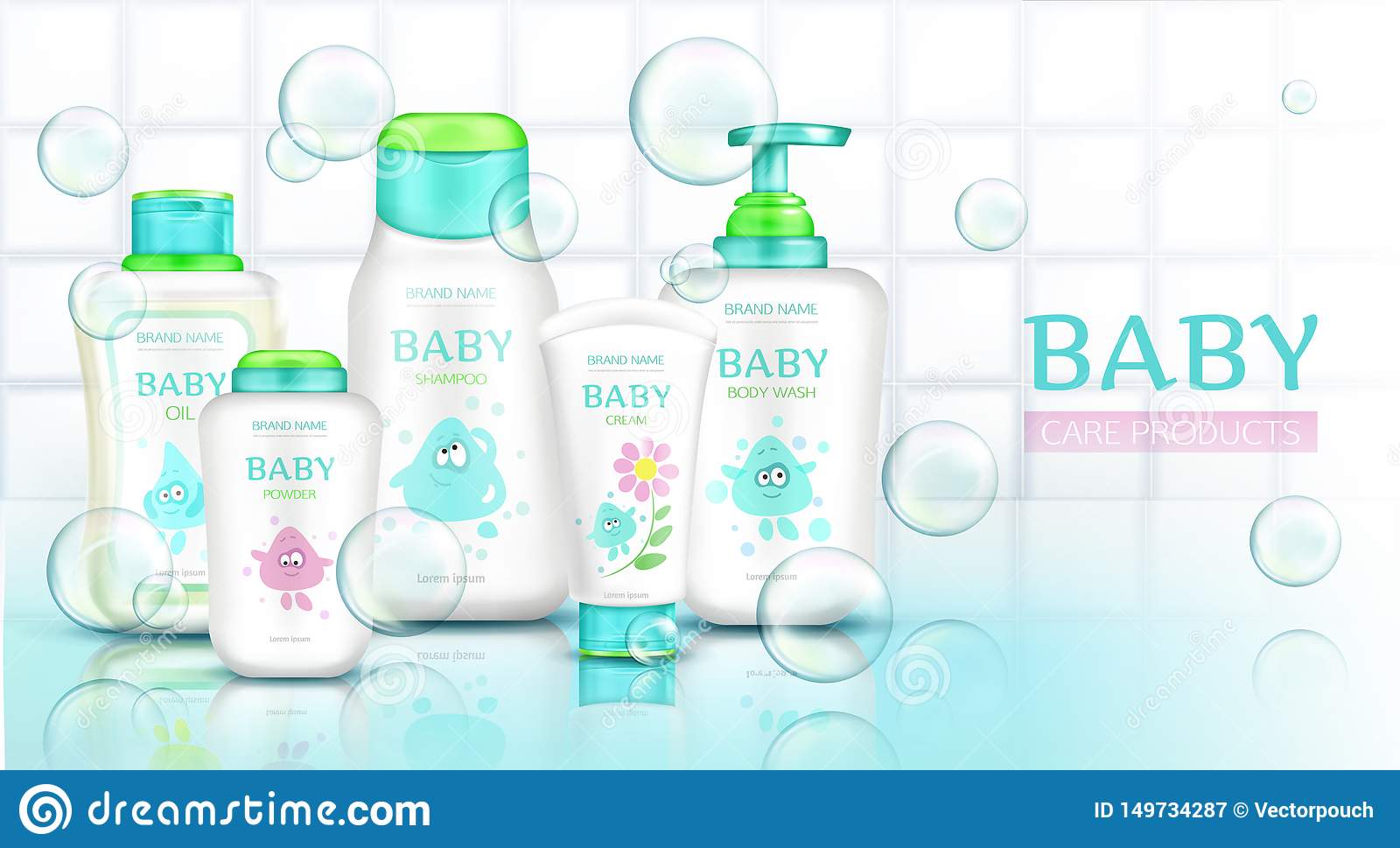 baby-care-products-kid-design-bathroom-banner-baby-care-products-cosmetics-bottles-kids-cartoon-design-flying-soap-149734287