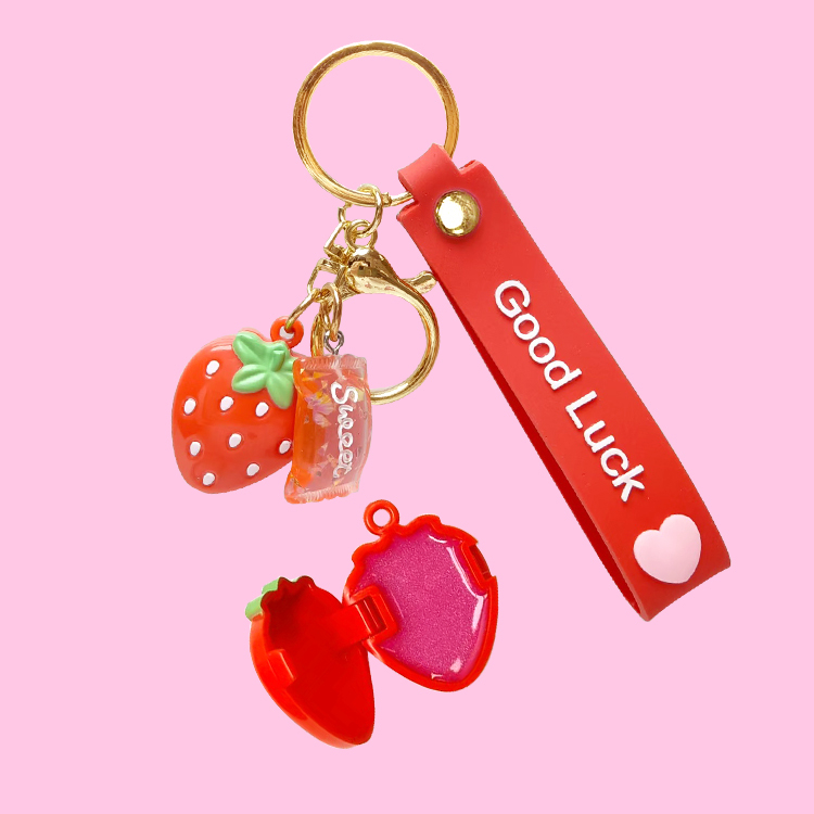 Cute Mini Strawberry Lip Gloss Pendant Model:C1229