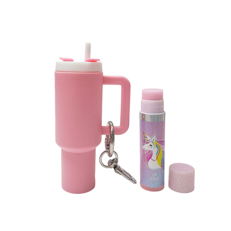 Adorable Drinking Cup-shaped Keychain with Matching Lip Balm