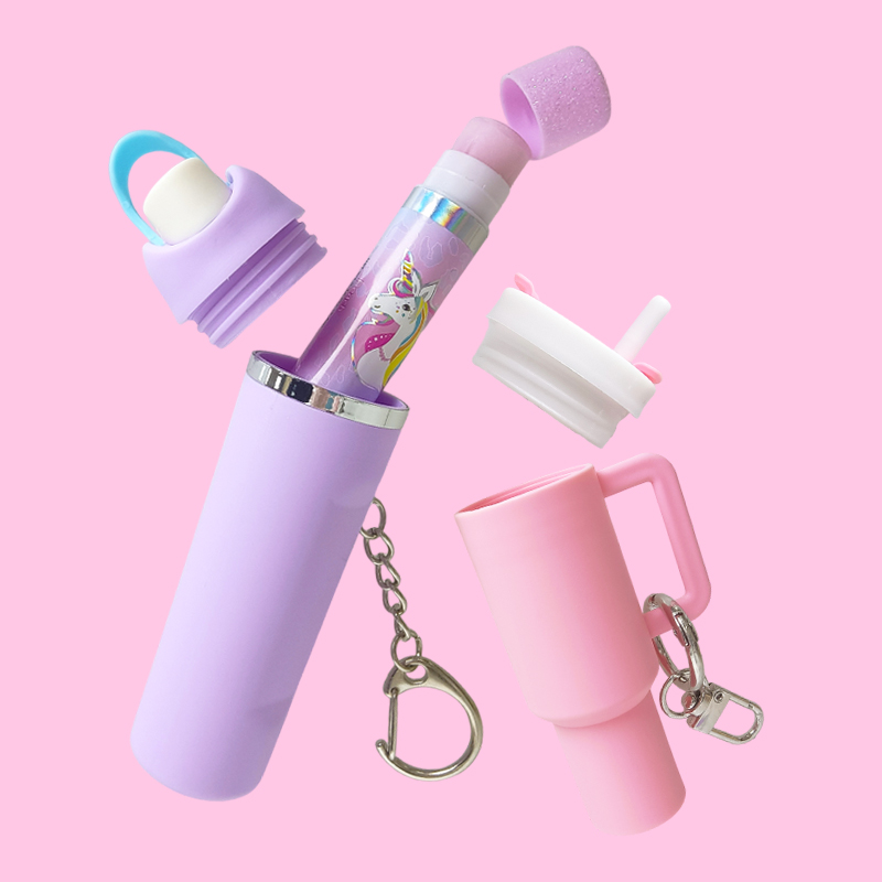 Adorable Drinking Cup-shaped Keychain with Matching Lip Balm