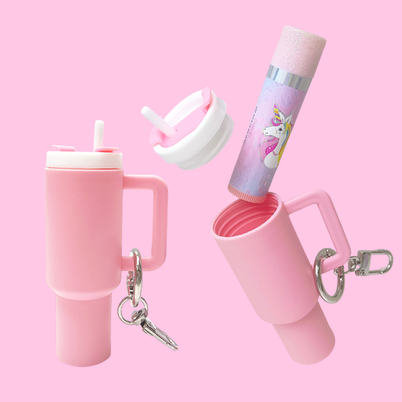 Adorable Drinking Cup-shaped Keychain with Matching Lip Balm